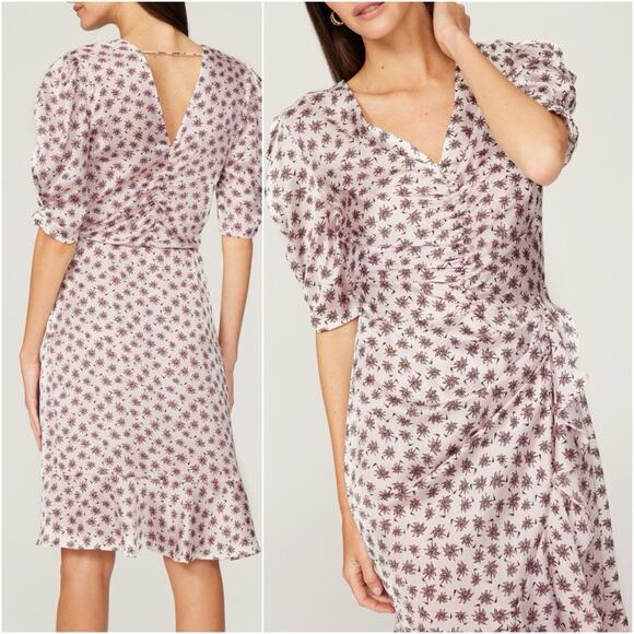 NWOT Maje Size 36/US 4 Palm Tree Print Ruffled Short Puff Sleeve Dress - Picture 1 of 8